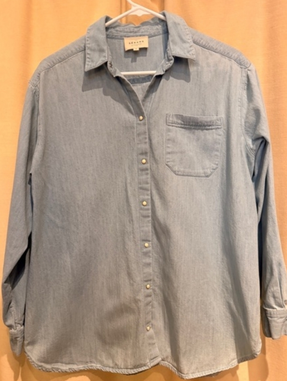 Sezane Max Mother Of Pearl Snap Buttons Down Shirt Light Denim Size 32 - Picture 6 of 10